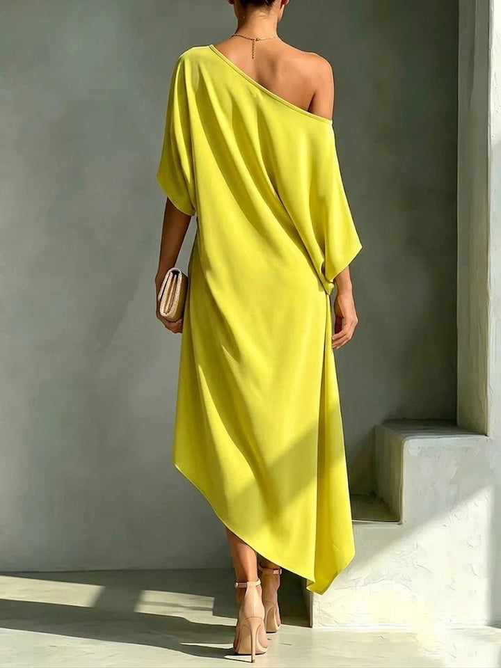Elonia - Off Shoulder Asymmetric Midi Dress