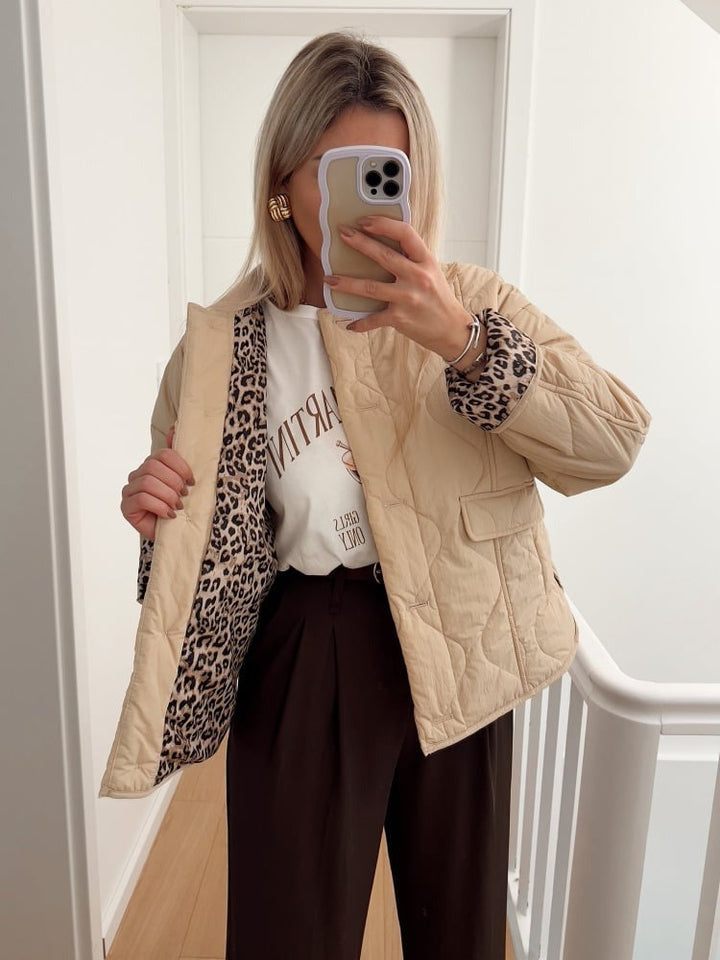 Jaerene - Elegant Leopard Print Lined Jacket