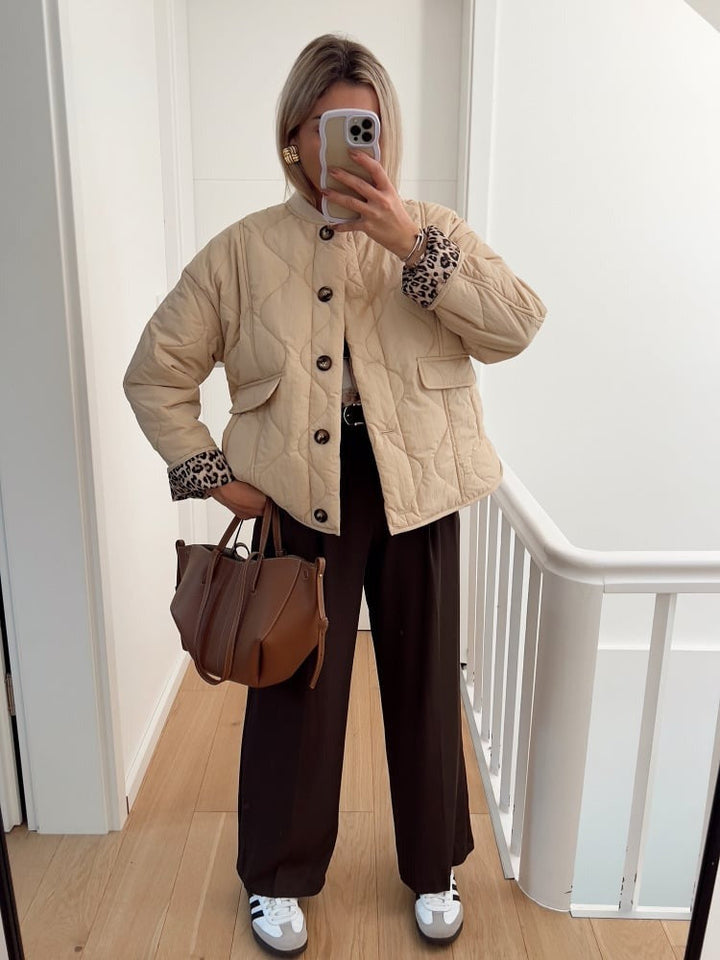 Jaerene - Elegant Leopard Print Lined Jacket
